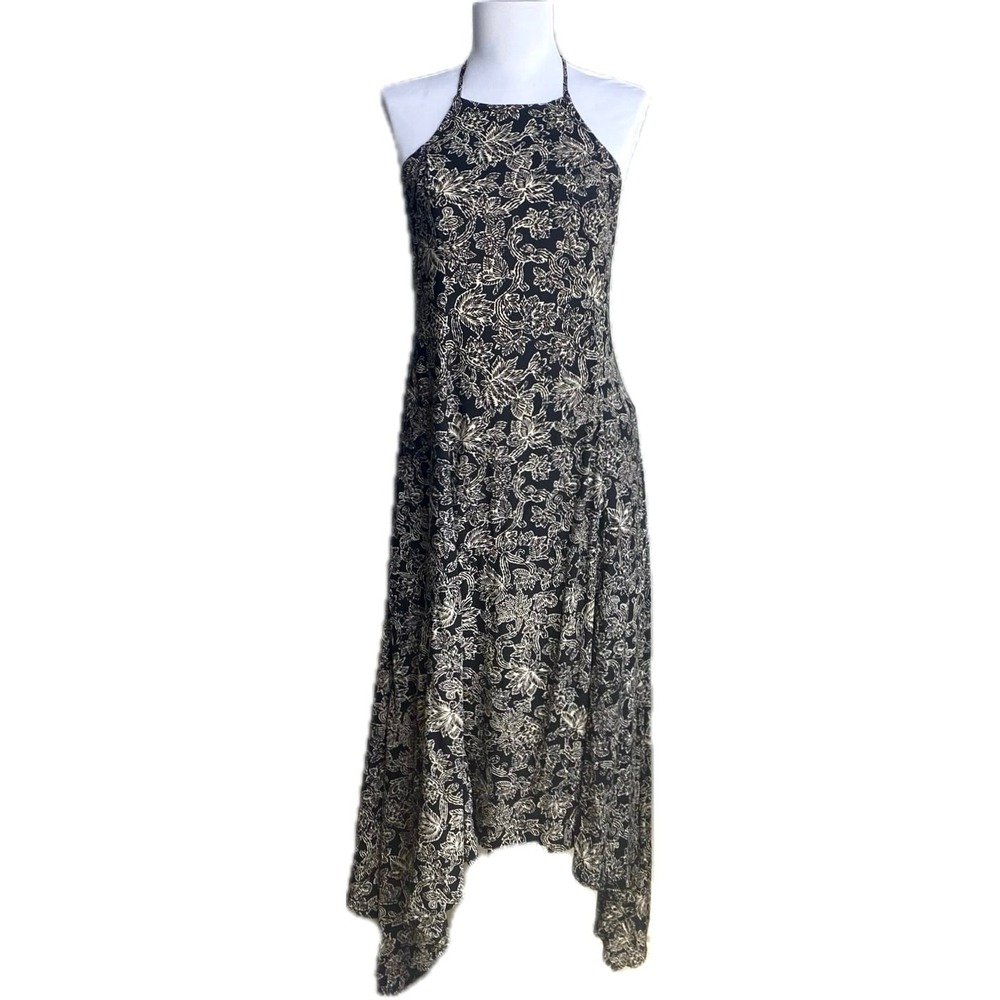 ABERCROMBIE & FITCH Y2K Floral Print High Neck Racerback Midi Dress SZ XS Boho - Picture 2 of 10